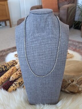 Beautiful NWT Native American Navajo 20" 4mm Sterling Pearl Necklace 🩶🎁❤️